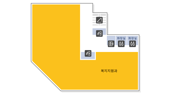 별관 2층 구조도. 복지지원과, 화장실
