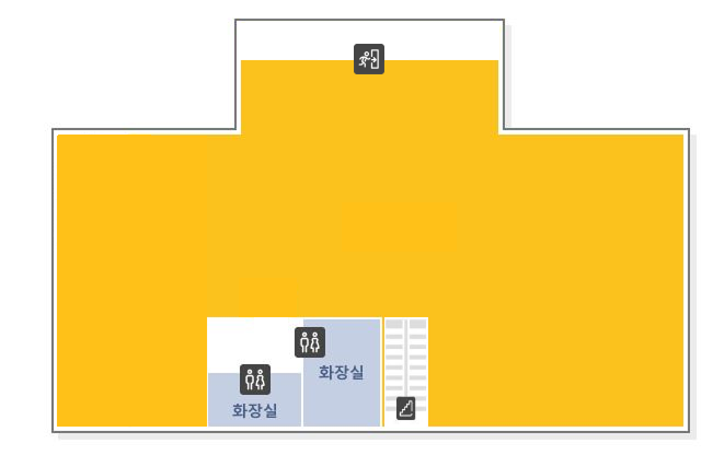 용유청사 1층 구조도. 화장실1, 화장실2, 비상구
